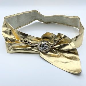 Vintage 80s Statement Belt Wide Gold Metallic Leather Las Vegas EUC